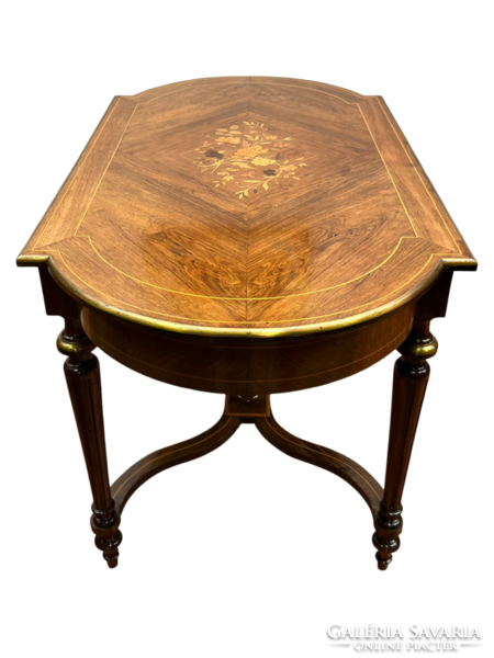 Antique marquetry classicist salon table