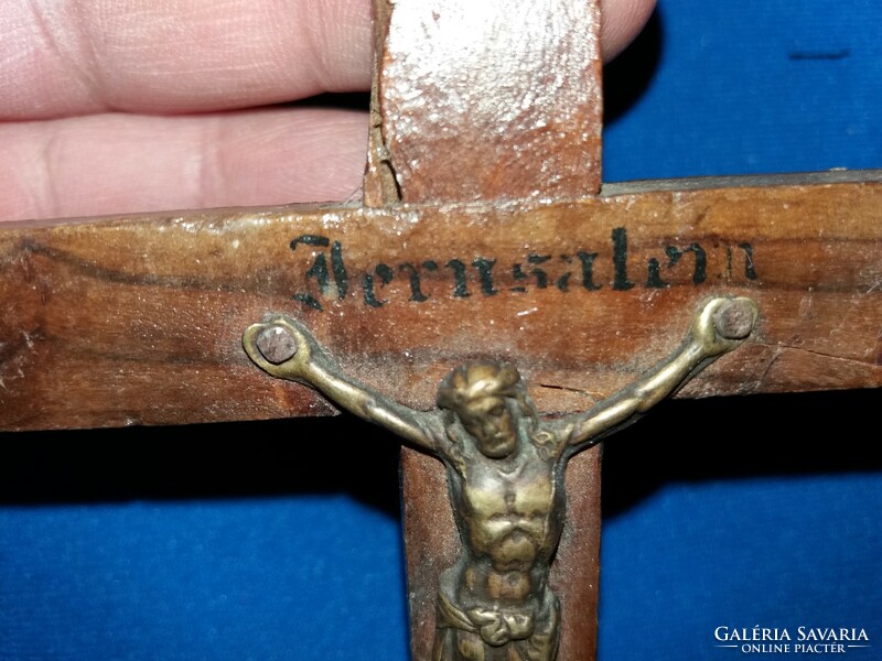 Antique cc.1930.Jerusalem pilgrim wooden cross, crucifix corpus with metal Jesus corpus according to the pictures