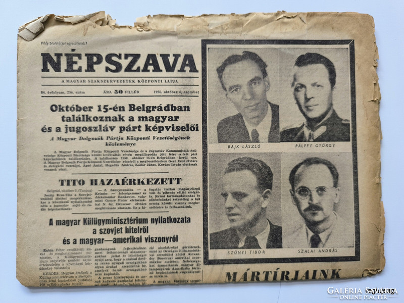 1956 október 6  /  NÉPSZAVA  /  Újság - Magyar /   Ssz.:  27553
