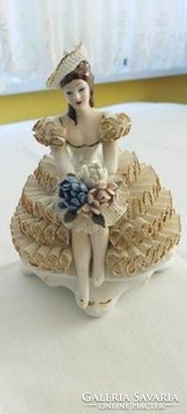Romanian porcelain figure, girl in frilly dress