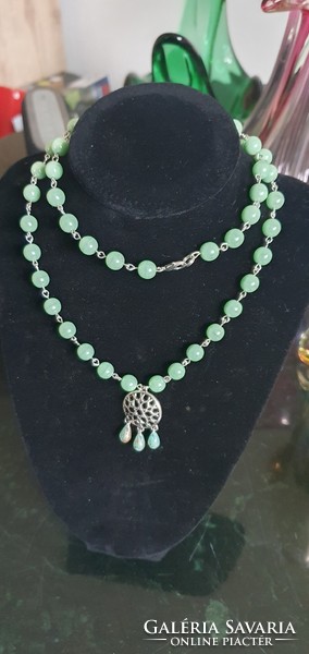 Real Czech uranium glass necklace #24075 handmade product
