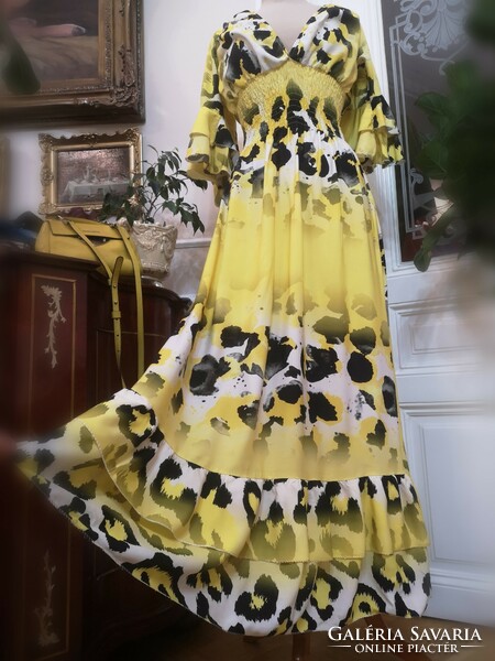 Made in Italy 38-40-es maxi hosszú citromsárga ruha