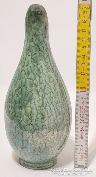 Hollóházi green luster glaze, pitcher-shaped porcelain vase (3018)