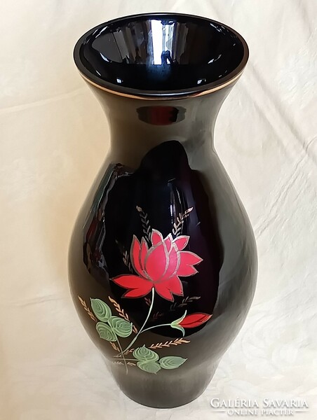 AKCIÓ! Üveg váza fekete üveg retro 30x13cm