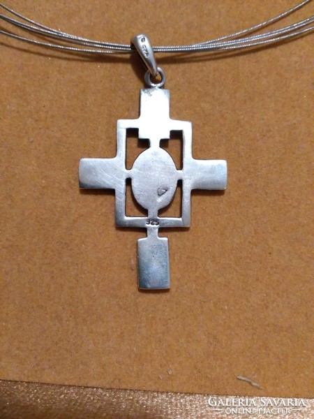 Fantastic silver pendant with a four-line old chain