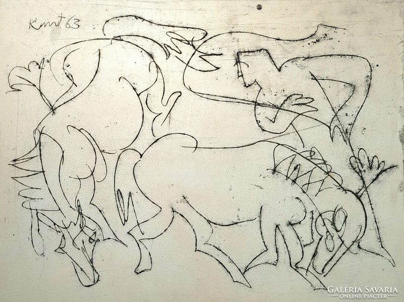 Ernő Kunt: foal (etching) 1960s - horses