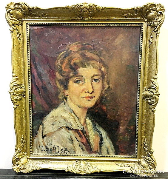 József Zsolt Ivanácz (1869 - ?): Young girl, oil painting made in 1919