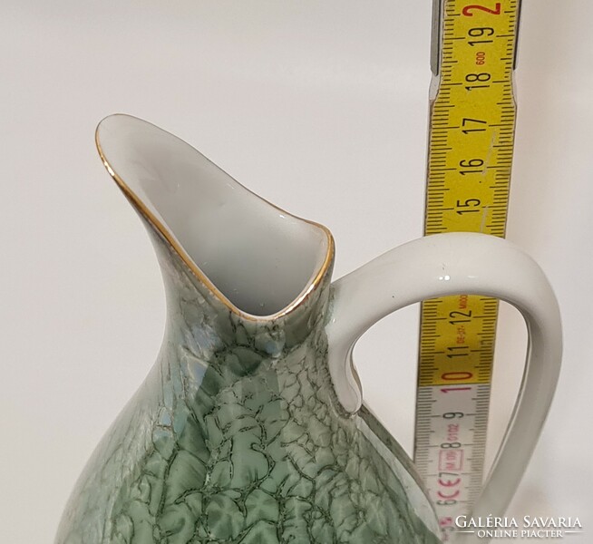 Hollóházi green luster glaze, pitcher-shaped porcelain vase (3018)