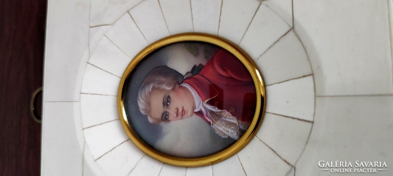Mozart miniature painting in a bone frame