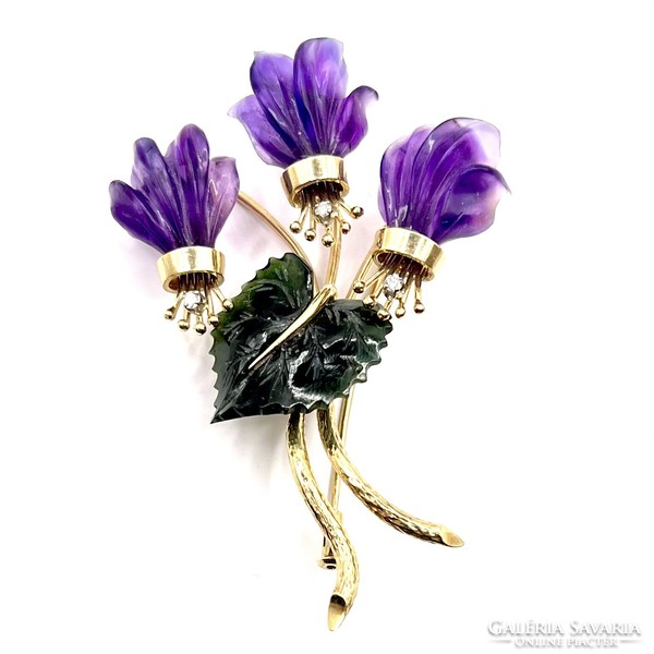 0235. Vintage flower brooch made of precious stones