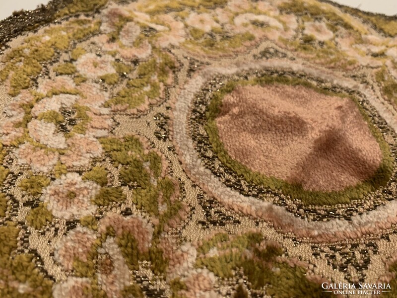 Beautiful 30 cm gold moss green pink velvet brocade tablecloth with metallic thread