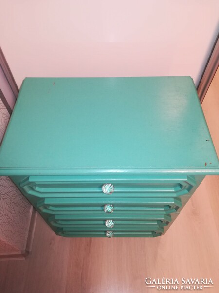 Chest of 4 drawers made of solid wood, in turquoise color