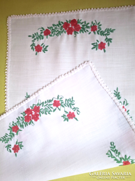 Embroidered tablecloth, crochet edge, needlework