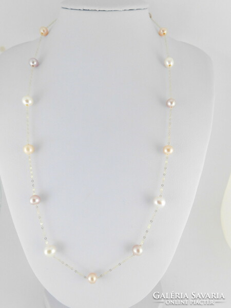 18 K gold necklace with multicolored pearls