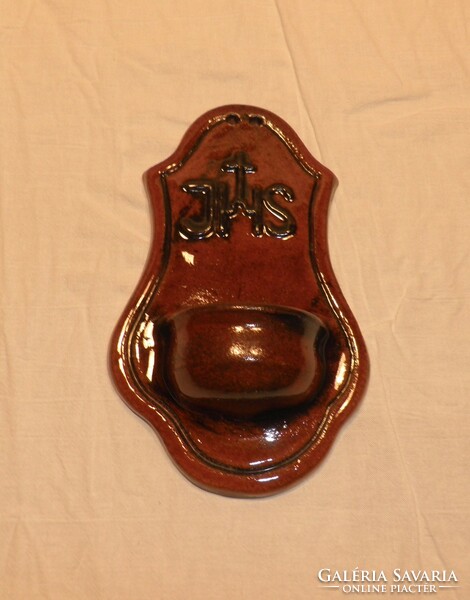 Glazed ceramic wall holy water container