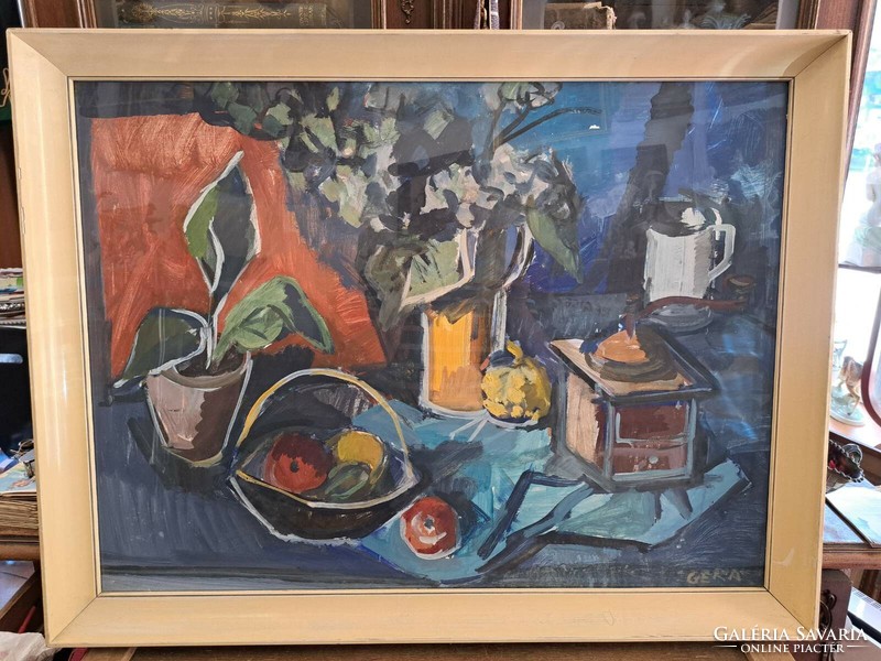 Signed original éva gera (1923-1996) art deco table still life painting