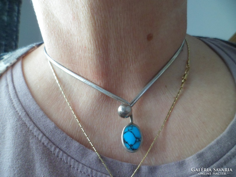 Rigid silver necklace / turquoise