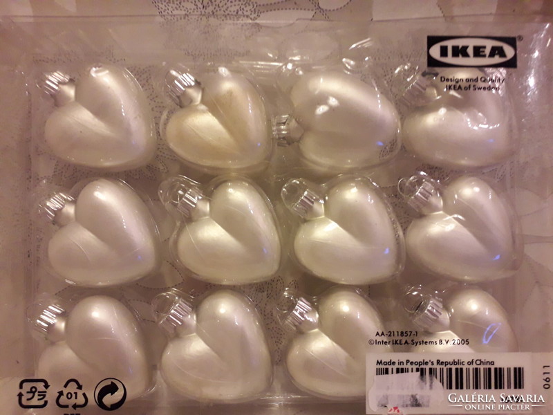 Ikea silver heart-shaped Christmas tree decorations set of 12 pcs. New original