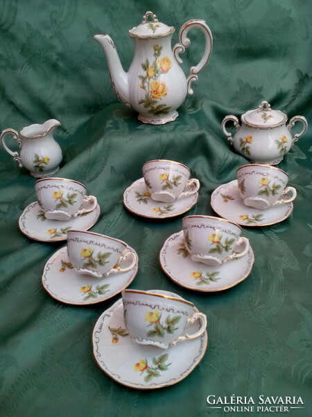 Zsolnay baroque, feathered yellow rose coffee set