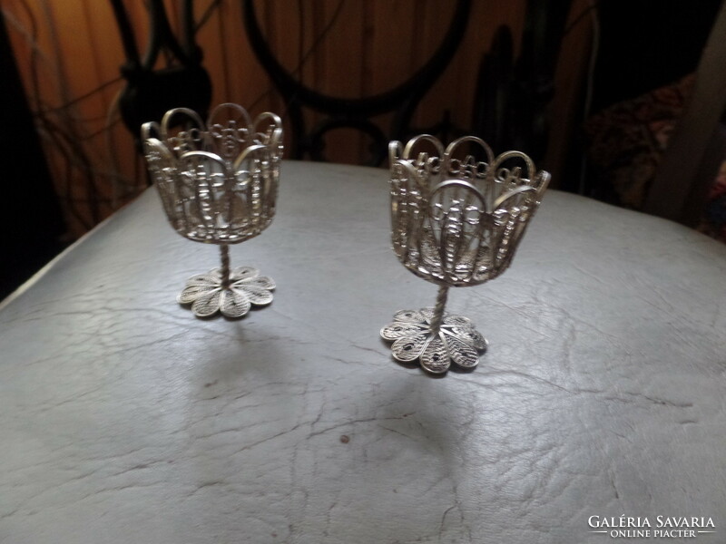 2 small silver-plated cup holders
