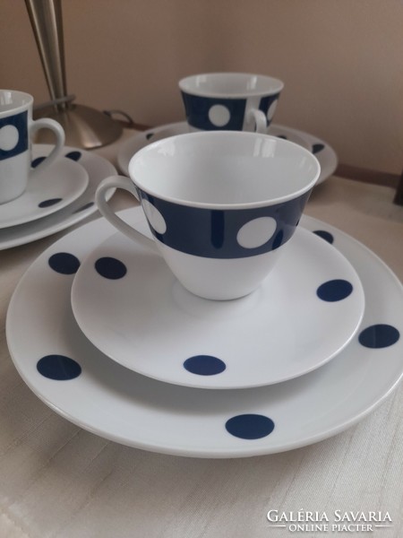 Vintage blue and white polka dot Bavarian breakfast set