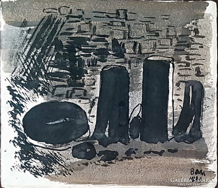Borsos Miklós - 24 x 28 cm lavírozott tus, diópác, papír 1983