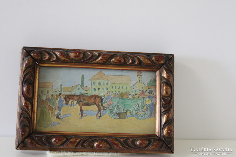 Kádár Béla - Piaci jelenet lóval - festmény
