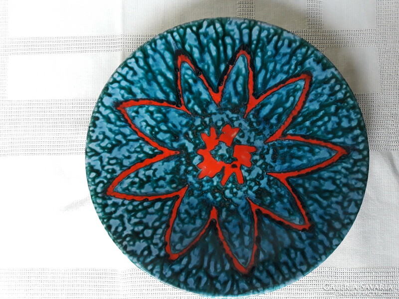 Retro industrial art péter mária ceramic turquoise wall plate, wall plate, 28 cm