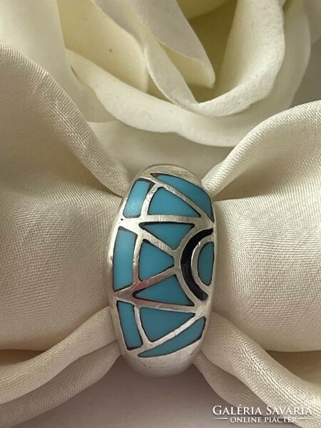 Goldsmith's silver ring with a natural turquoise stone