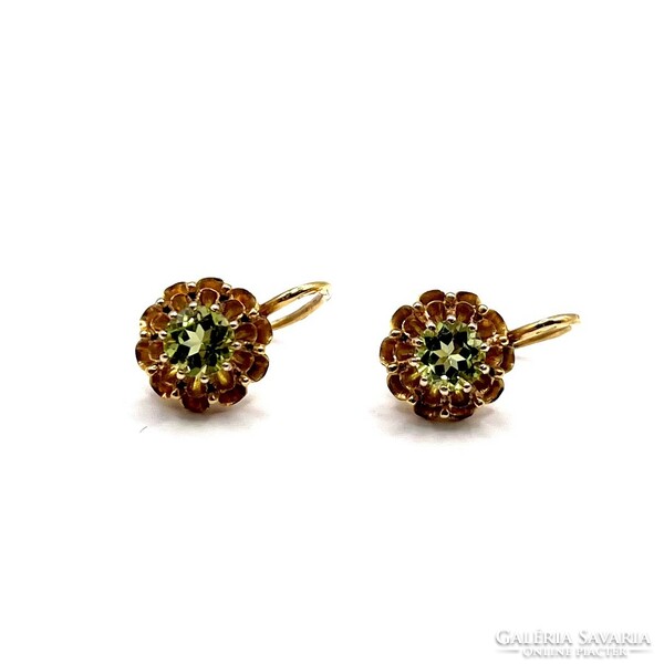 0164. Old gold earrings with olivine (peridot)