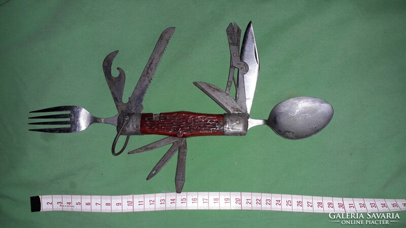 Antik acél bakelit nyelű többfunkciós JAPÁN katonai ejtőernyős bicska kinyitva 30 cm a képek szerint