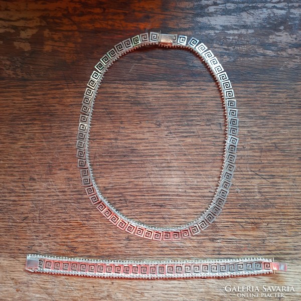 Greek pattern silver necklace bracelet set
