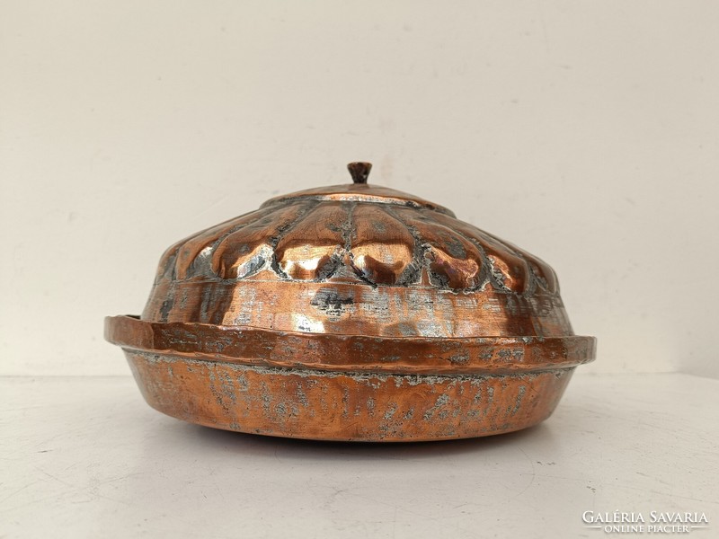 Antik arab konyhai eszköz ónozott vörösréz kuszkusz edény fedővel vésett poncolt díszítés 757 8800