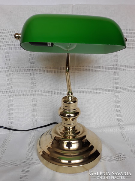 Gyönyörű réz banklámpa zöld üvegbúrával