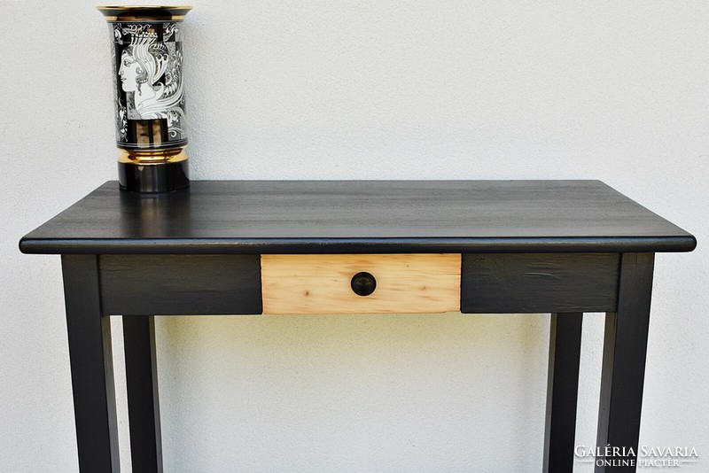 Vintage black reclaimed wood console table with drawers storage table