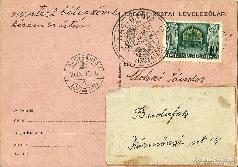 Occasional stamp = grand mine returned (12.Ix.1940)