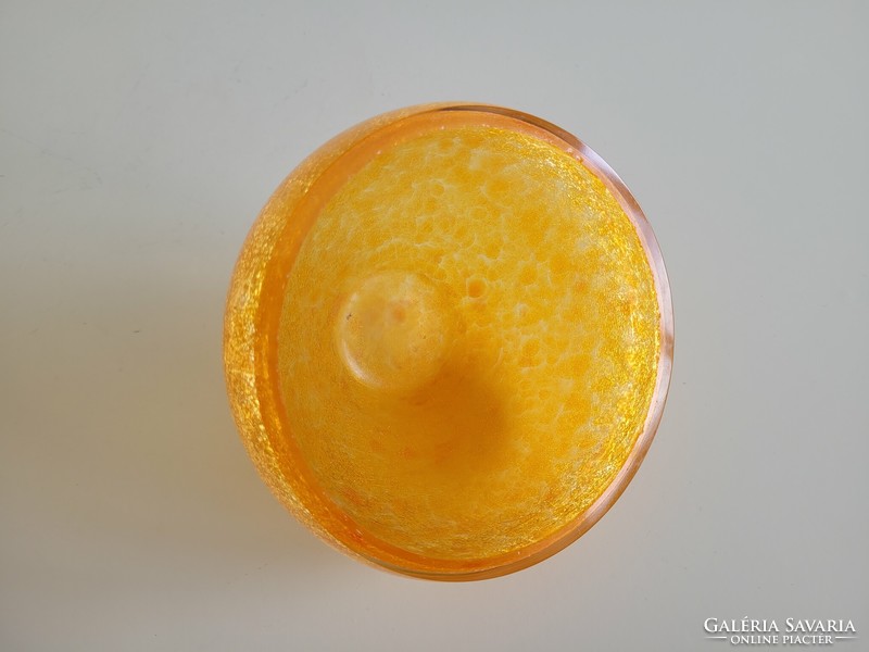 Retro Karcagi berekfürdői cracked orange veil glass bowl mid century glass offering