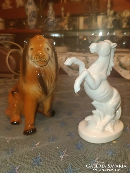 Porcelain lion and horse