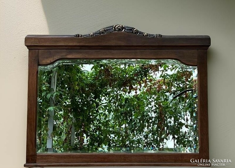 Neo-Renaissance wall mirror with oak frame and polished mirror