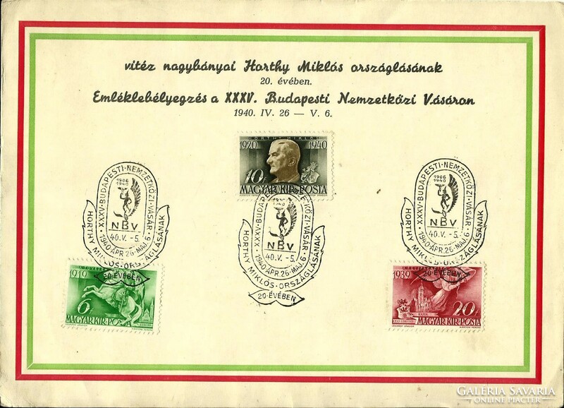 Occasional stamp = brave Miklós Horthy of Nagybánya country. 20. Vol. (1940. Budapest international v)