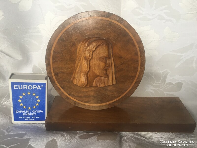 Sophisticated, wooden art deco style table decoration, showcase decoration, ornamental object with Christ's head carving