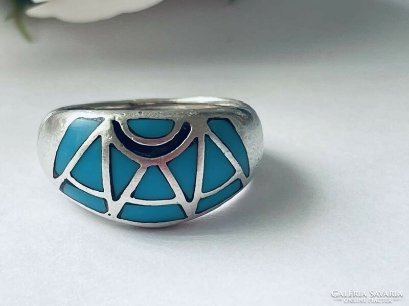 Ötvös ezüst gyűrű természetes türkíz kővel