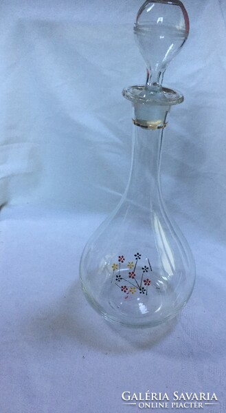 Festett üveg butélia, kiöntő, palack, dekantáló üveg dugóval (73)