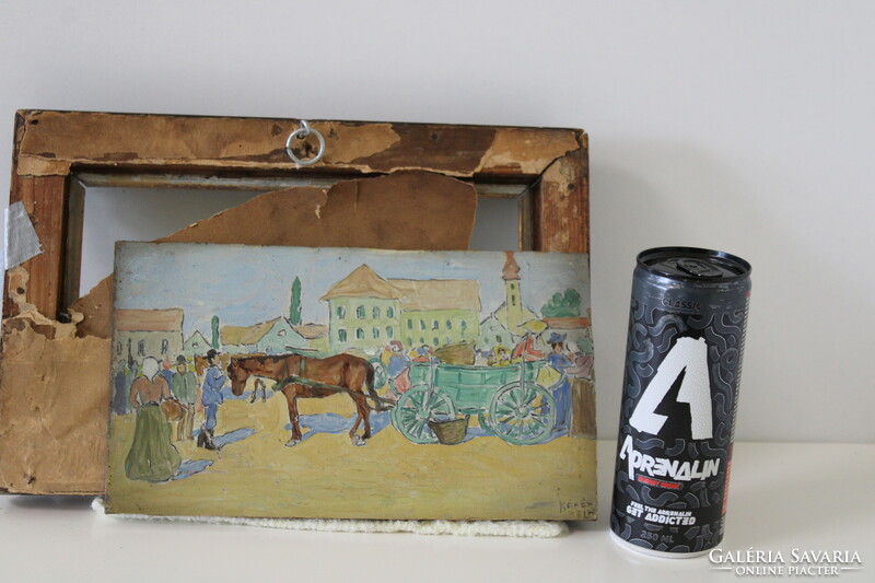 Béla Kádár - market scene with a horse - painting