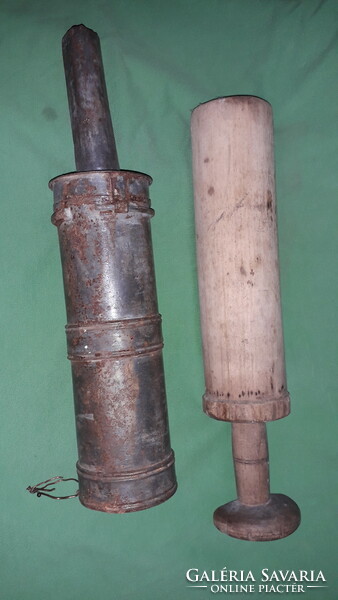 Antique manual metal manual sausage stuffer with pusher as shown in pictures