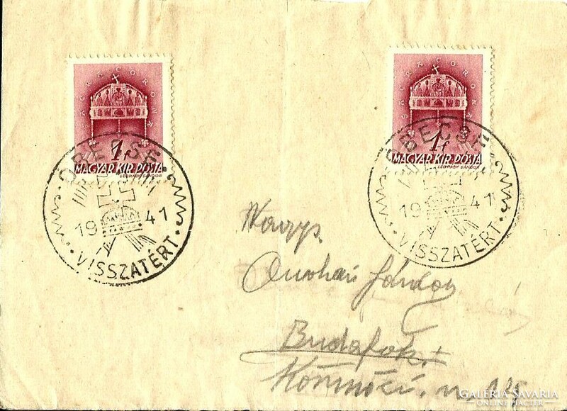 Alkalmi bélyegzés = ÓBECSE VISSZATÉRT (1941)