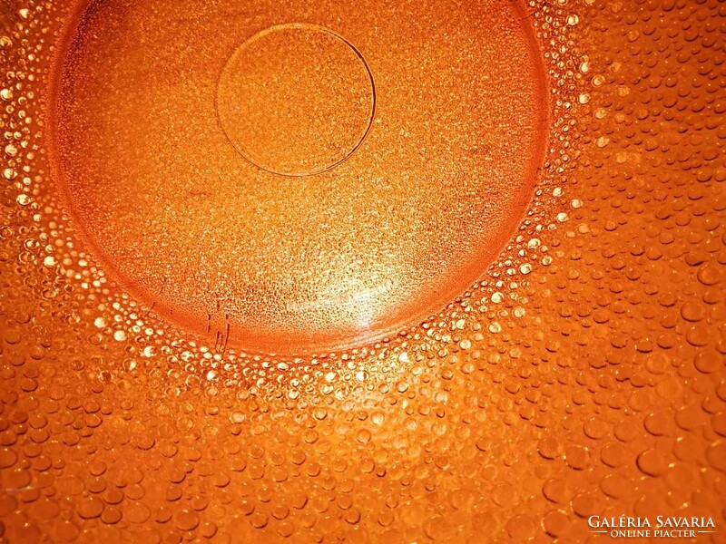 Francia borostyán üveg tál, kínáló - átm. 26 cm (7p)