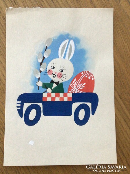 Original postcard design by Károly Kecskeméty Easter checkered taxi 19x13 cm