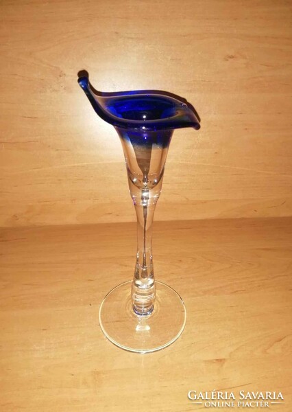 Kék kála üveg talpas gyertyatartó - 26 cm magas (fp)
