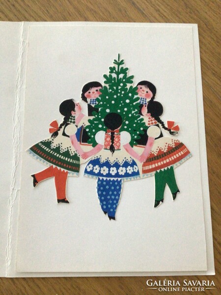 Original postcard design by Károly Kecskeméty winter holiday 20x14 cm ink, paper cutout